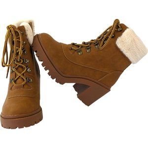 Torrid Fur Hiker Bootie,  Cognac Faux Suede, Size 8